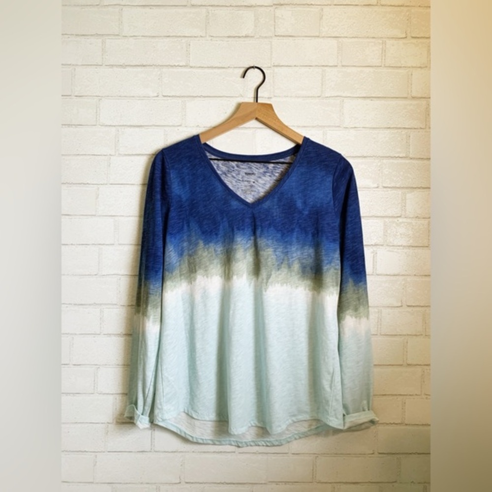 $3/20 Sonoma The Everyday Tee Watercolor Ombré Blue Green Long Sleeve Shirt